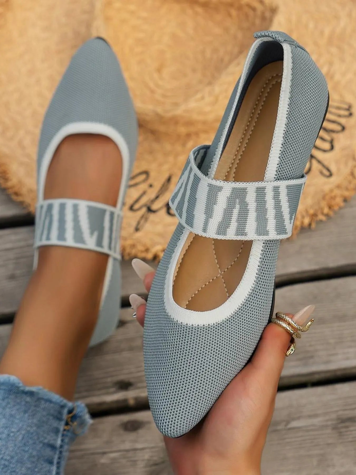 Point Toe Flats Mesh Gingham Strap Loafers - JUST - JEN BOUTIQUE