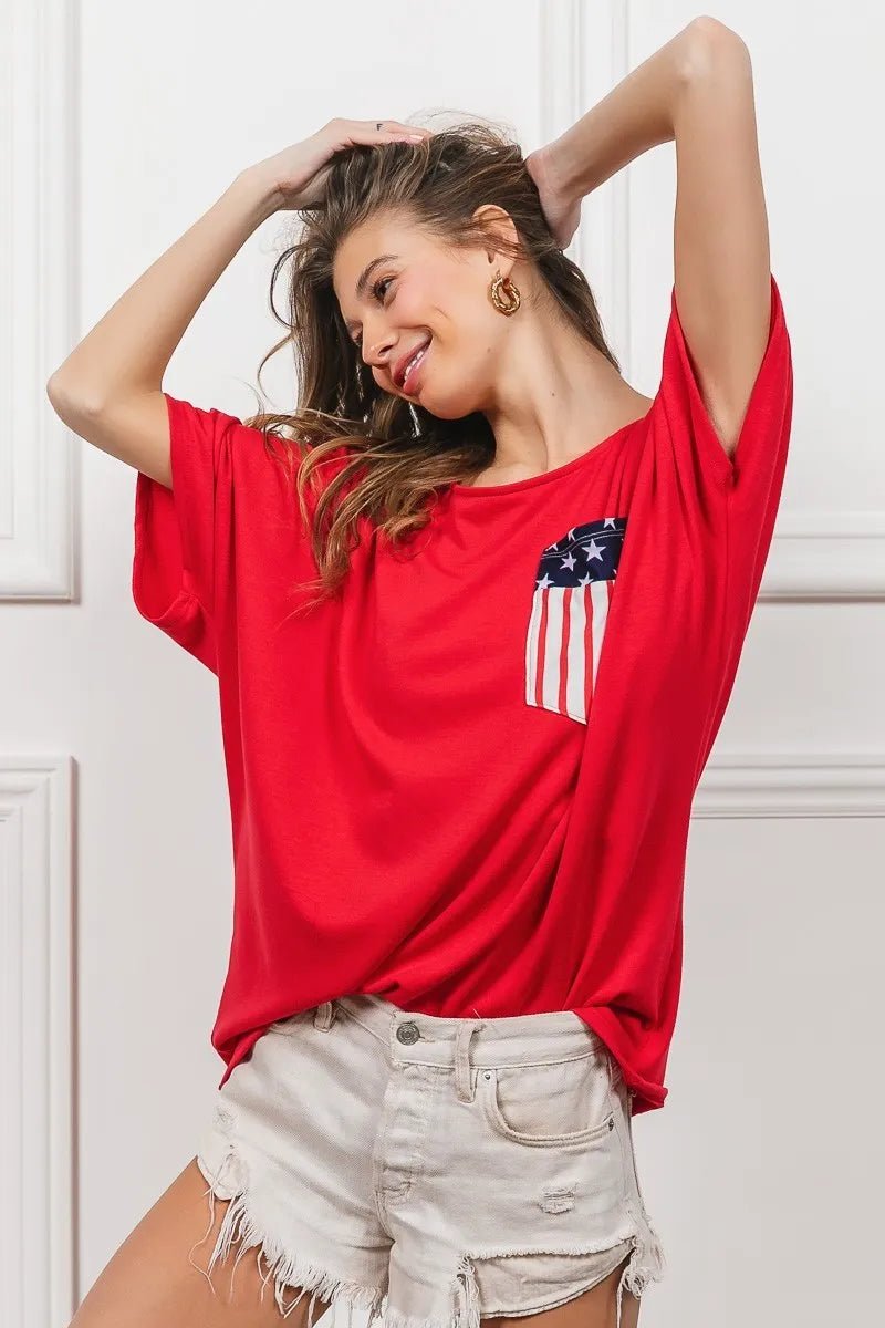 BiBi French Terry With Front Pocket Dolman Sleeves Top - JUST - JEN BOUTIQUE