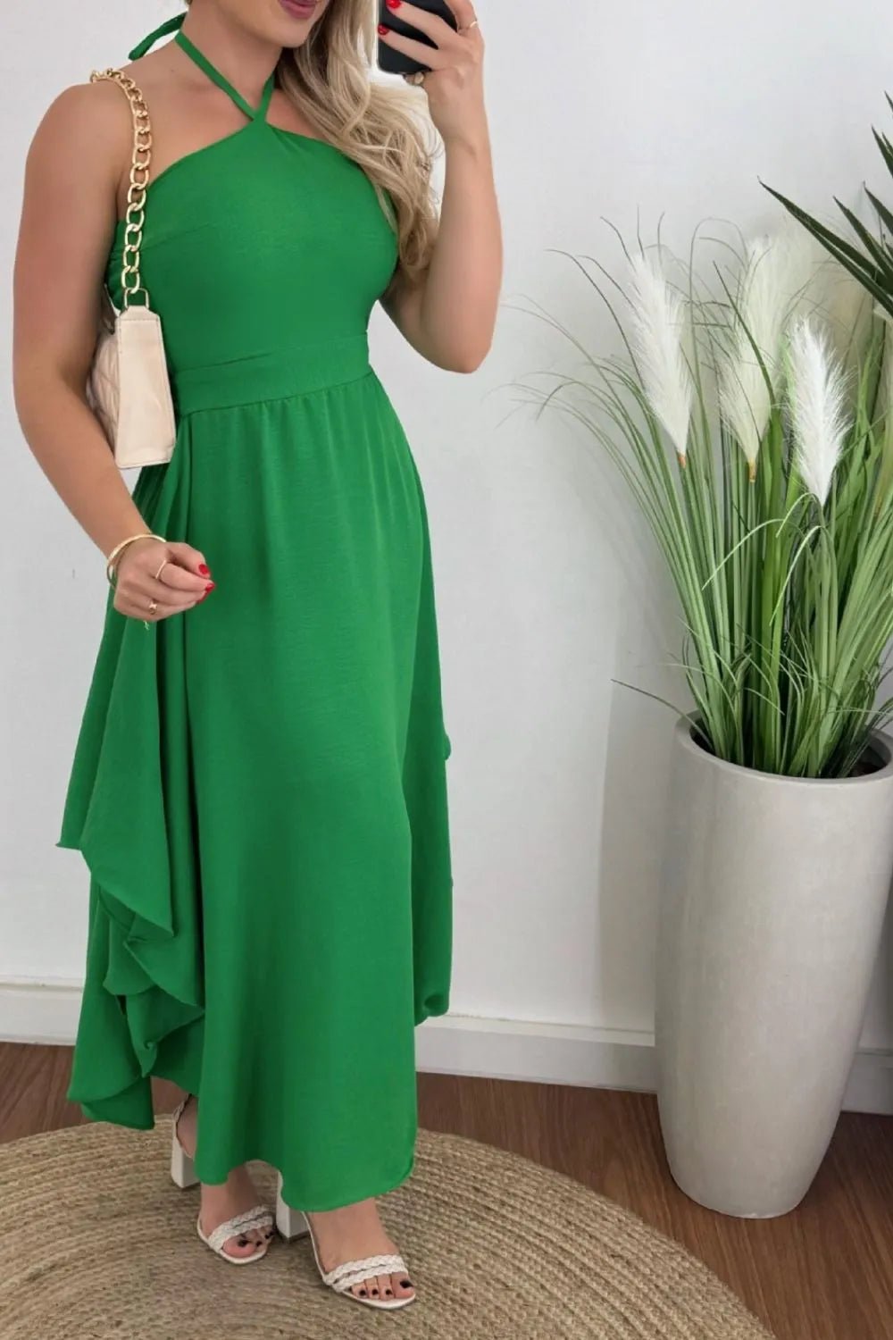 Smocked Printed Halter Neck Dress - JUST - JEN BOUTIQUE