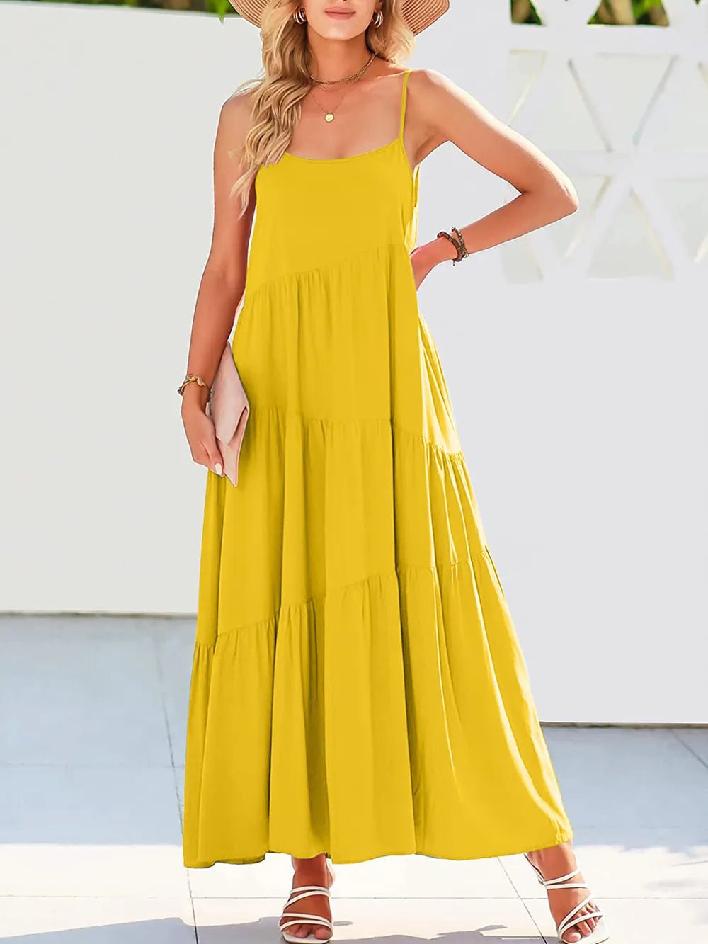 Full Size Ruched Tiered Spaghetti Strap Dress - JUST - JEN BOUTIQUE