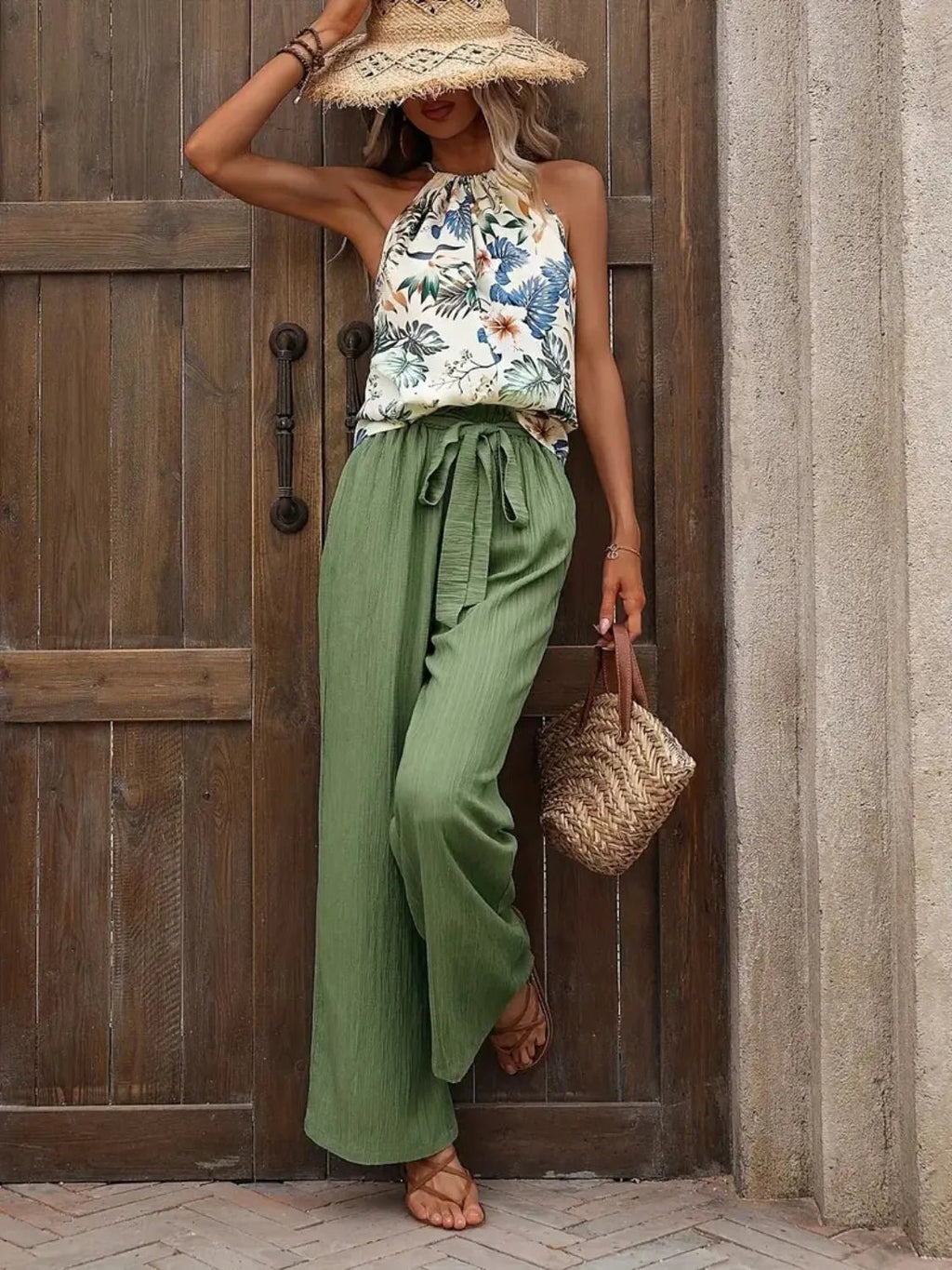 Printed Tank Top and Wide Leg Pants Set - JUST - JEN BOUTIQUE