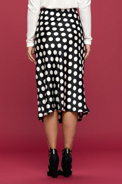 RENEE C Polka Dot Satin Midi Skirt