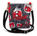 JUST-JEN BOUTIQUE Spider-Man crossbody bag with comic book print, adjustable black strap, and rose gold hardware.