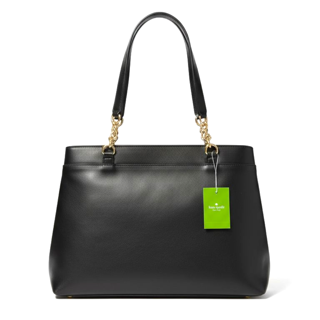 Kate Spade New York Black Leather Maryanne Hancock Park Leather Tote with Prim Front Bow