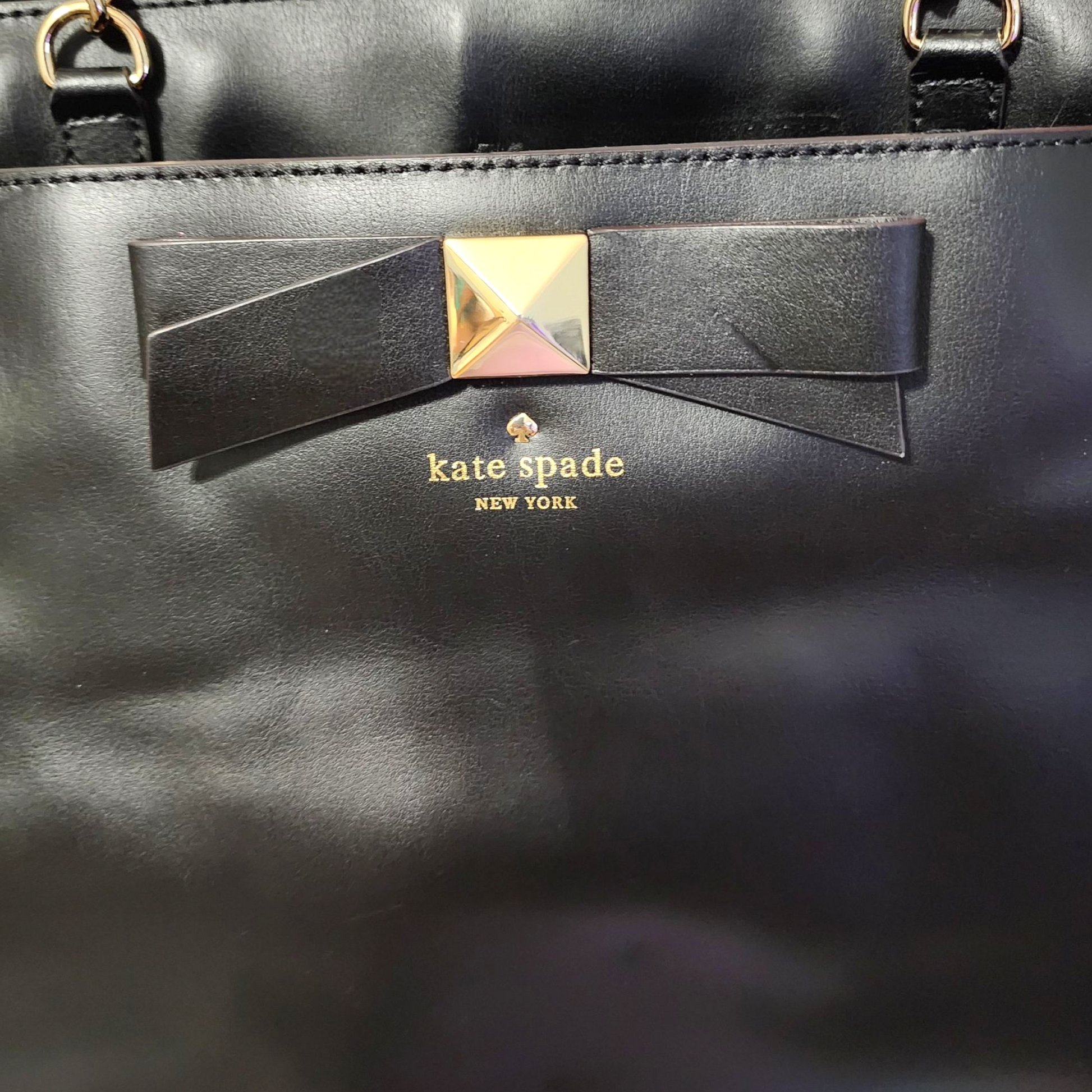 Kate Spade New York Black Leather Maryanne Hancock Park Leather Tote with Prim Front Bow