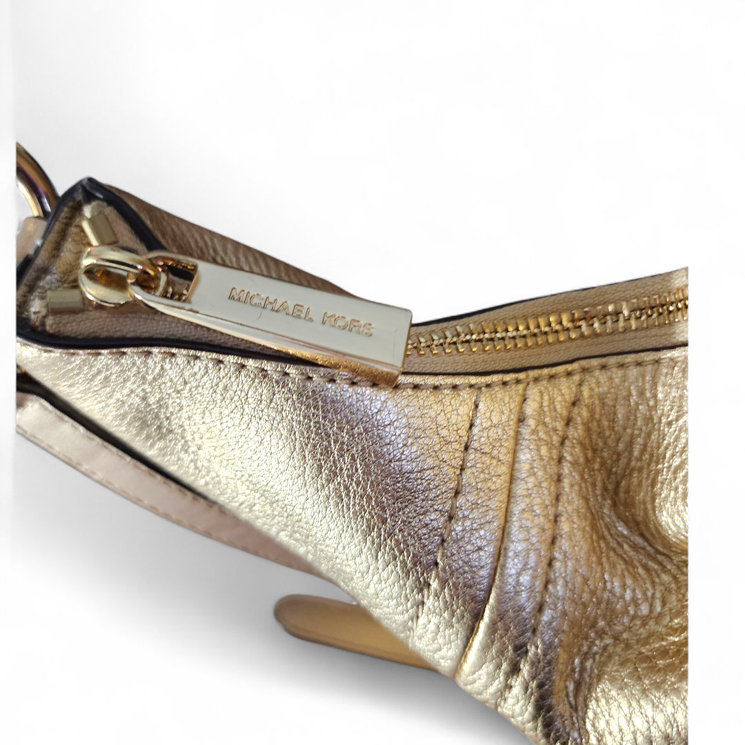 Michael Kors Aria Gold Soft Pebbled Leather Shoulder Hobo Bag