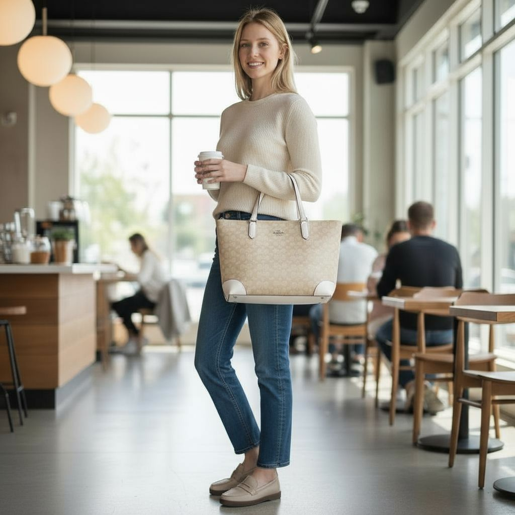 Coach Signature Jacquard Zip Tote Bag