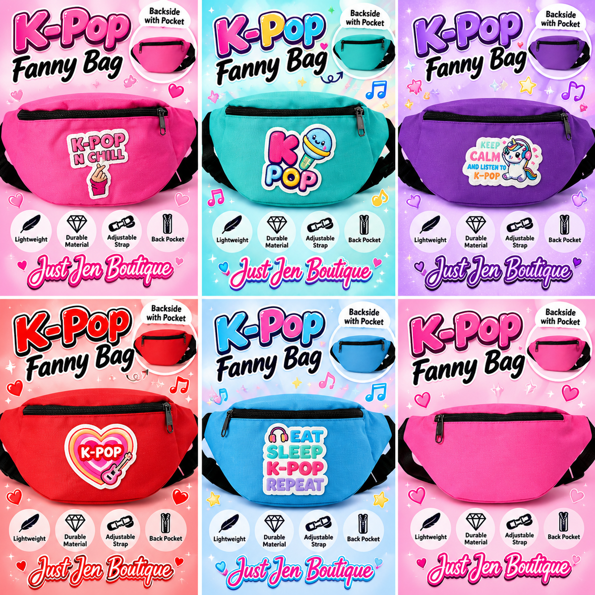 K-Pop Fanny Pack – Cute Adjustable Waist & Crossbody Belt Bag