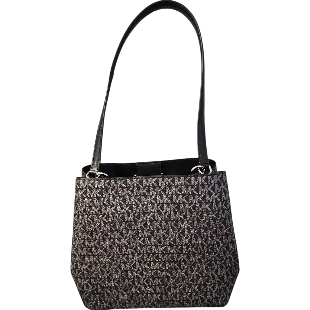 Michael Kors Pratt Bucket Silver Striped Glitter Signature Shoulder Tote Handbag