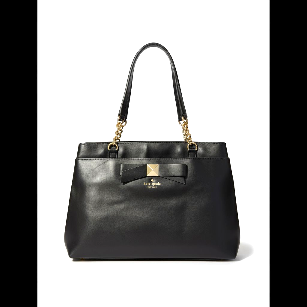 Kate Spade New York Black Leather Maryanne Hancock Park Leather Tote with Prim Front Bow