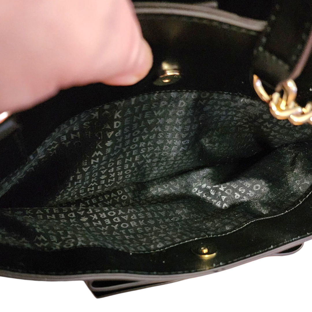 Kate Spade New York Black Leather Maryanne Hancock Park Leather Tote with Prim Front Bow