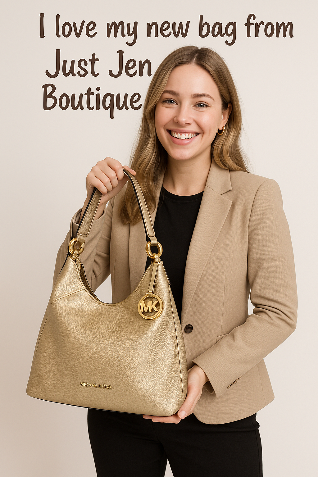 Michael Kors Aria Gold Soft Pebbled Leather Shoulder Hobo Bag