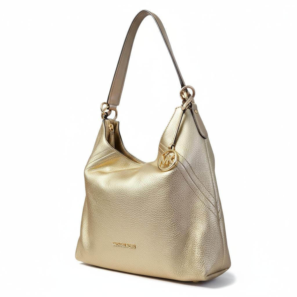 Michael Kors Aria Gold Soft Pebbled Leather Shoulder Hobo Bag
