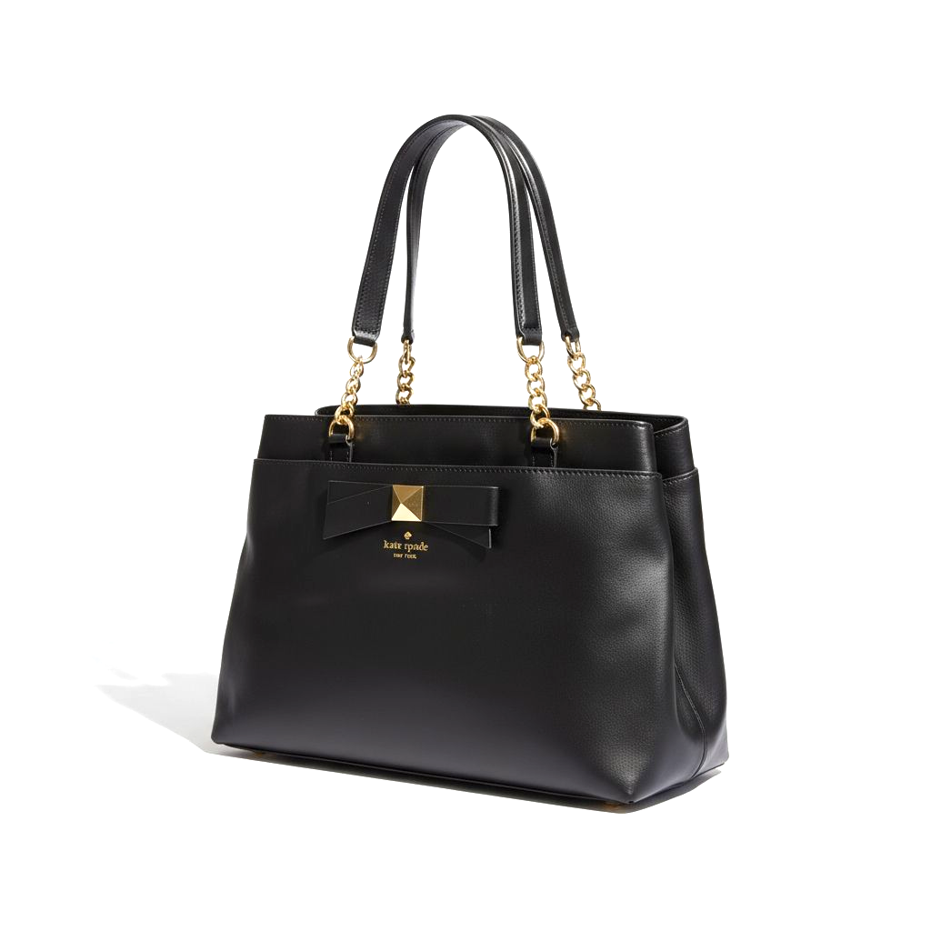 Kate Spade New York Black Leather Maryanne Hancock Park Leather Tote with Prim Front Bow