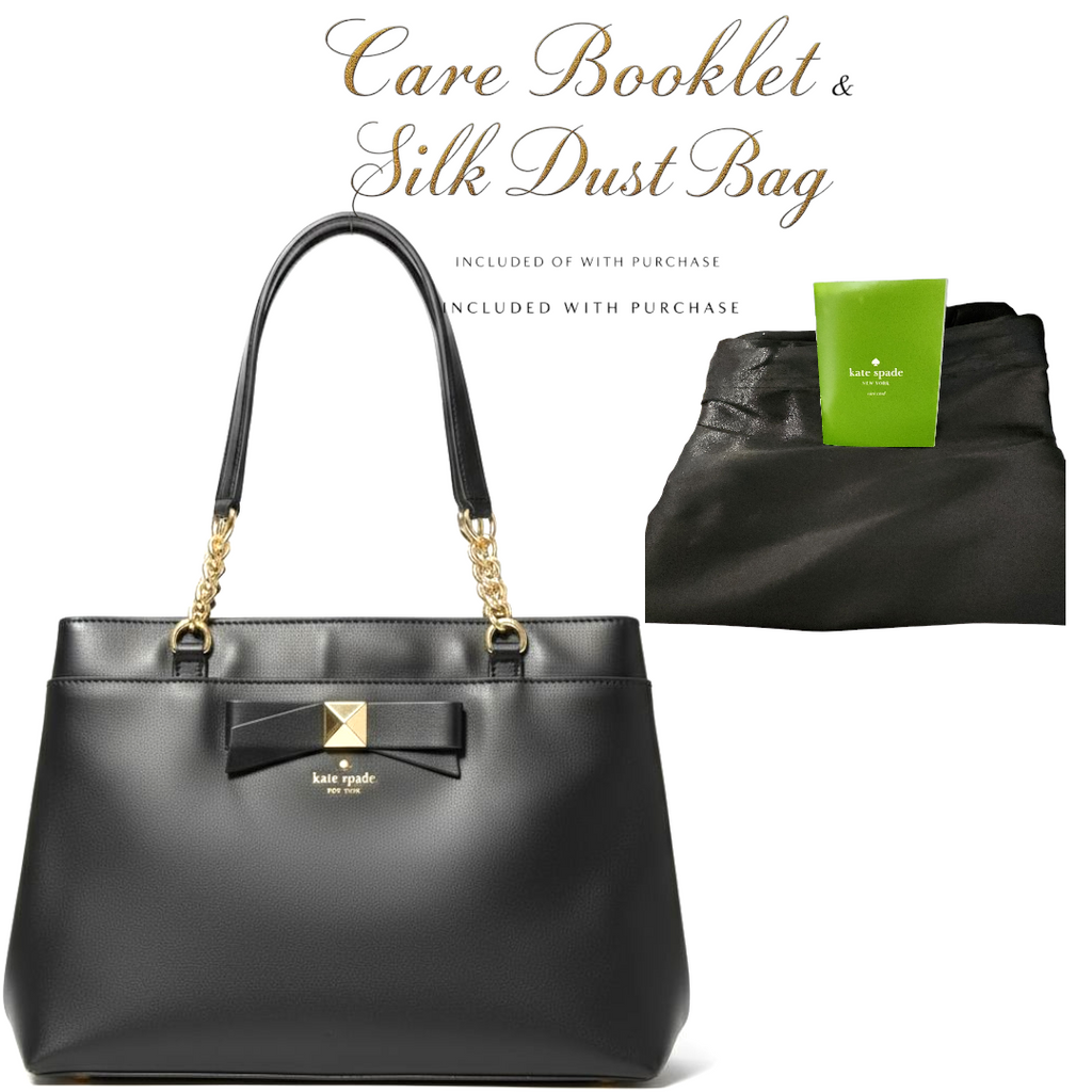 Kate Spade New York Black Leather Maryanne Hancock Park Leather Tote with Prim Front Bow