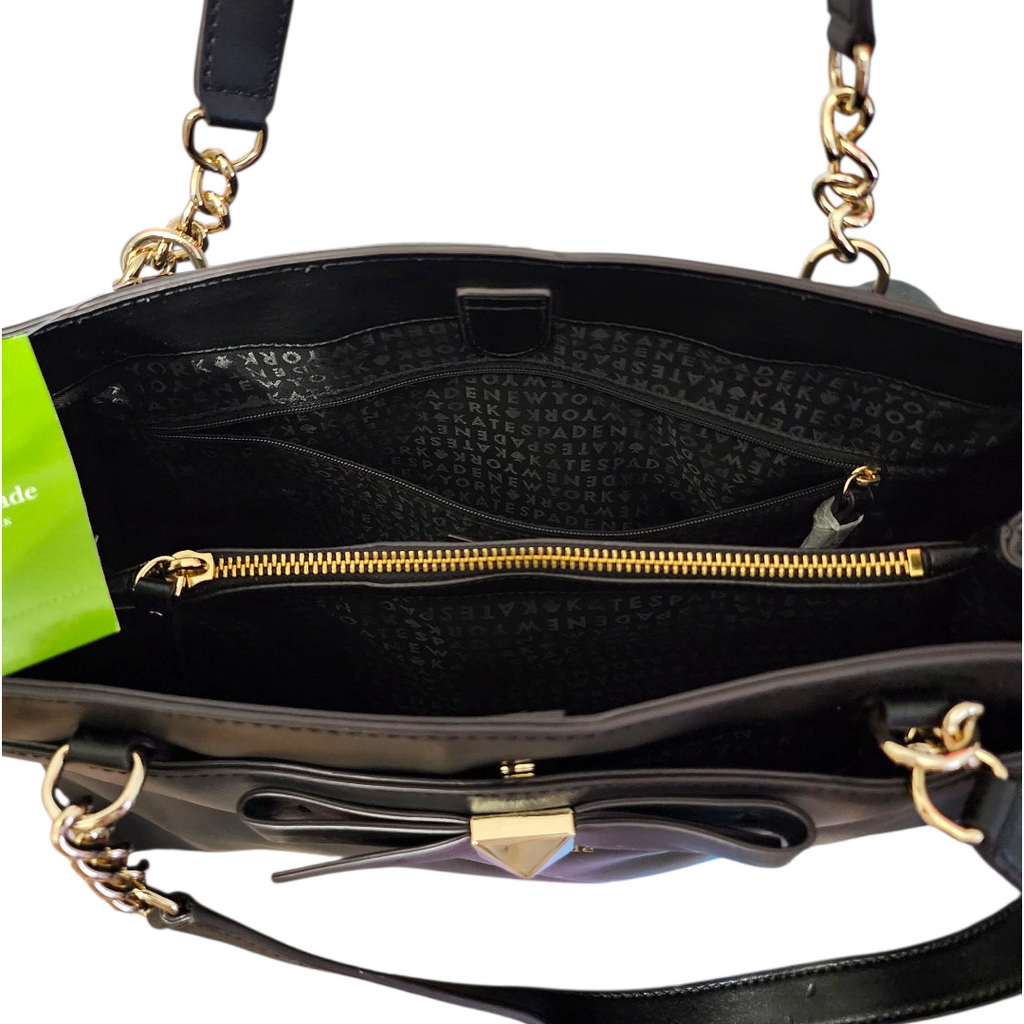 Kate Spade New York Black Leather Maryanne Hancock Park Leather Tote with Prim Front Bow