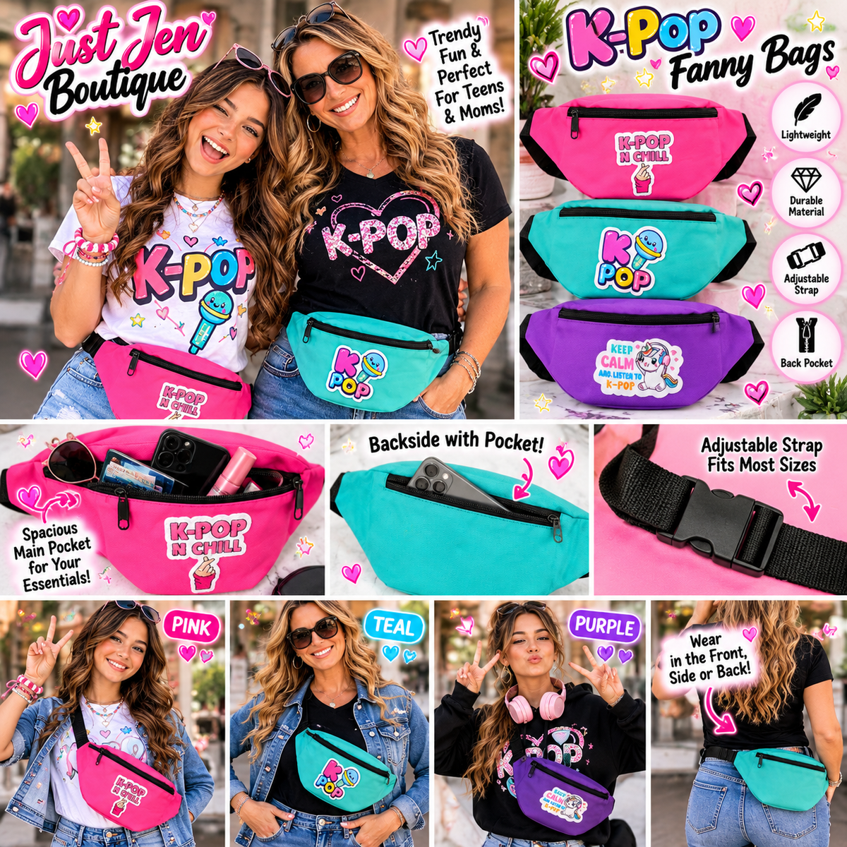 K-Pop Fanny Pack – Cute Adjustable Waist & Crossbody Belt Bag