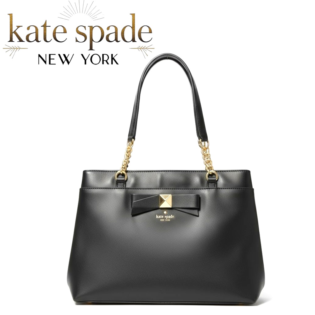 Kate Spade New York Black Leather Maryanne Hancock Park Leather Tote with Prim Front Bow