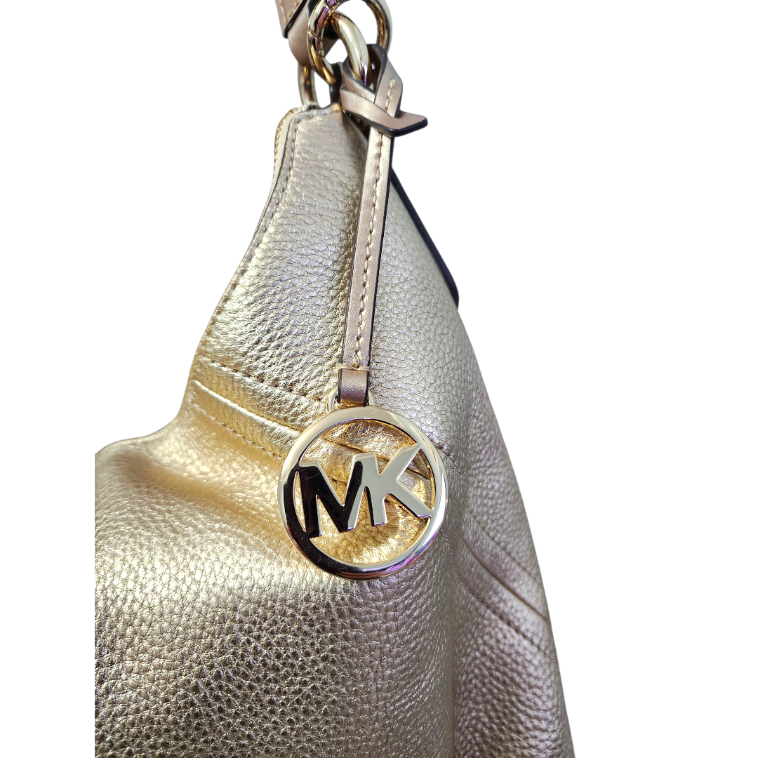 Michael Kors Aria Gold Soft Pebbled Leather Shoulder Hobo Bag