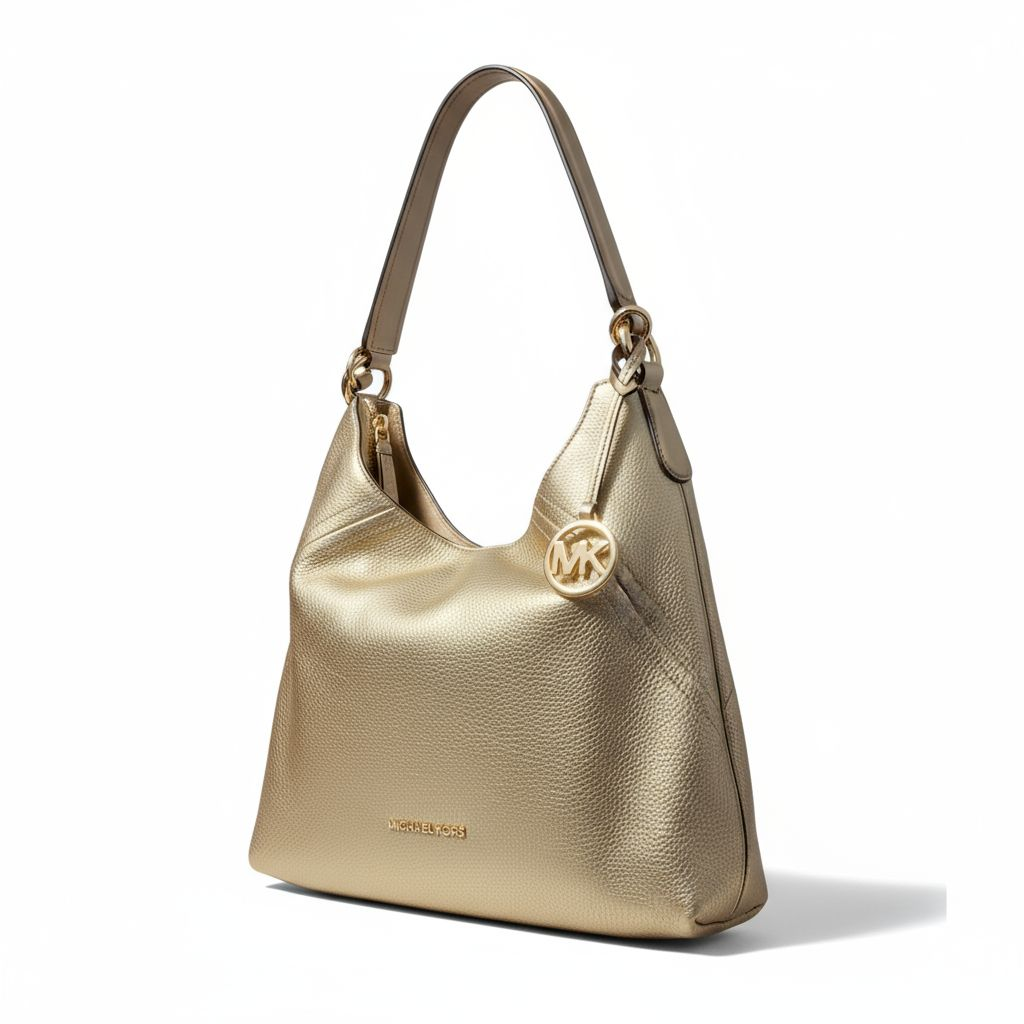 Michael Kors Aria Gold Soft Pebbled Leather Shoulder Hobo Bag