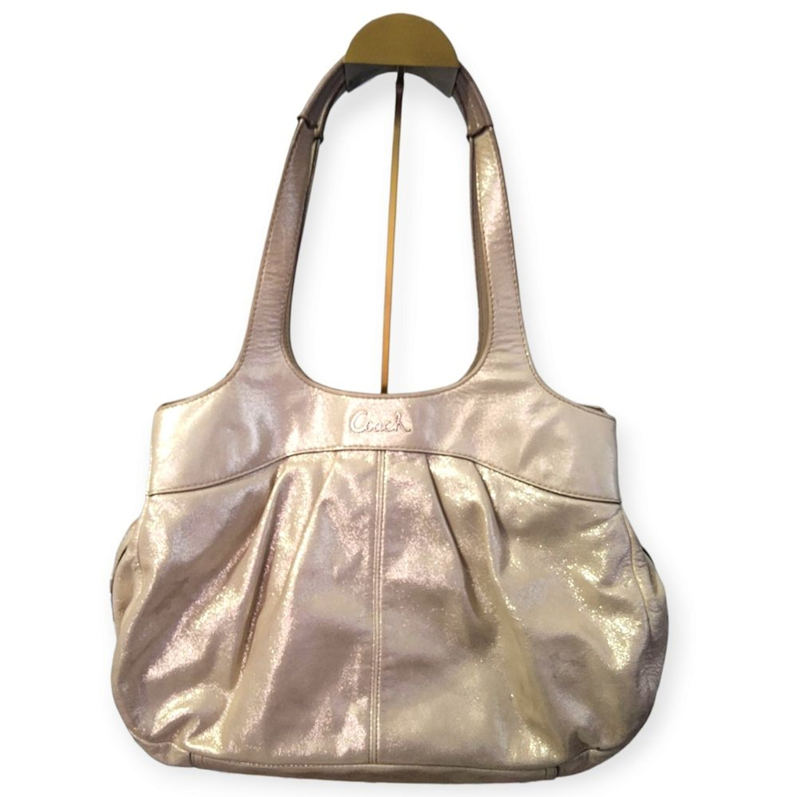COACH LEXI Rare Vintage Shimmer Metallic Leather Champagne Gold Women's Hobo Bag
