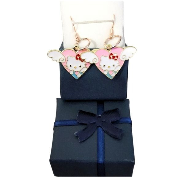 Hello Kitty 925 Sterling Silver Rose Gold Dangling Earrings with Gift Box