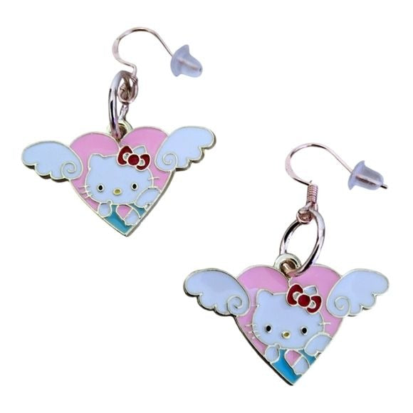 Hello Kitty 925 Sterling Silver Rose Gold Dangling Earrings with Gift Box