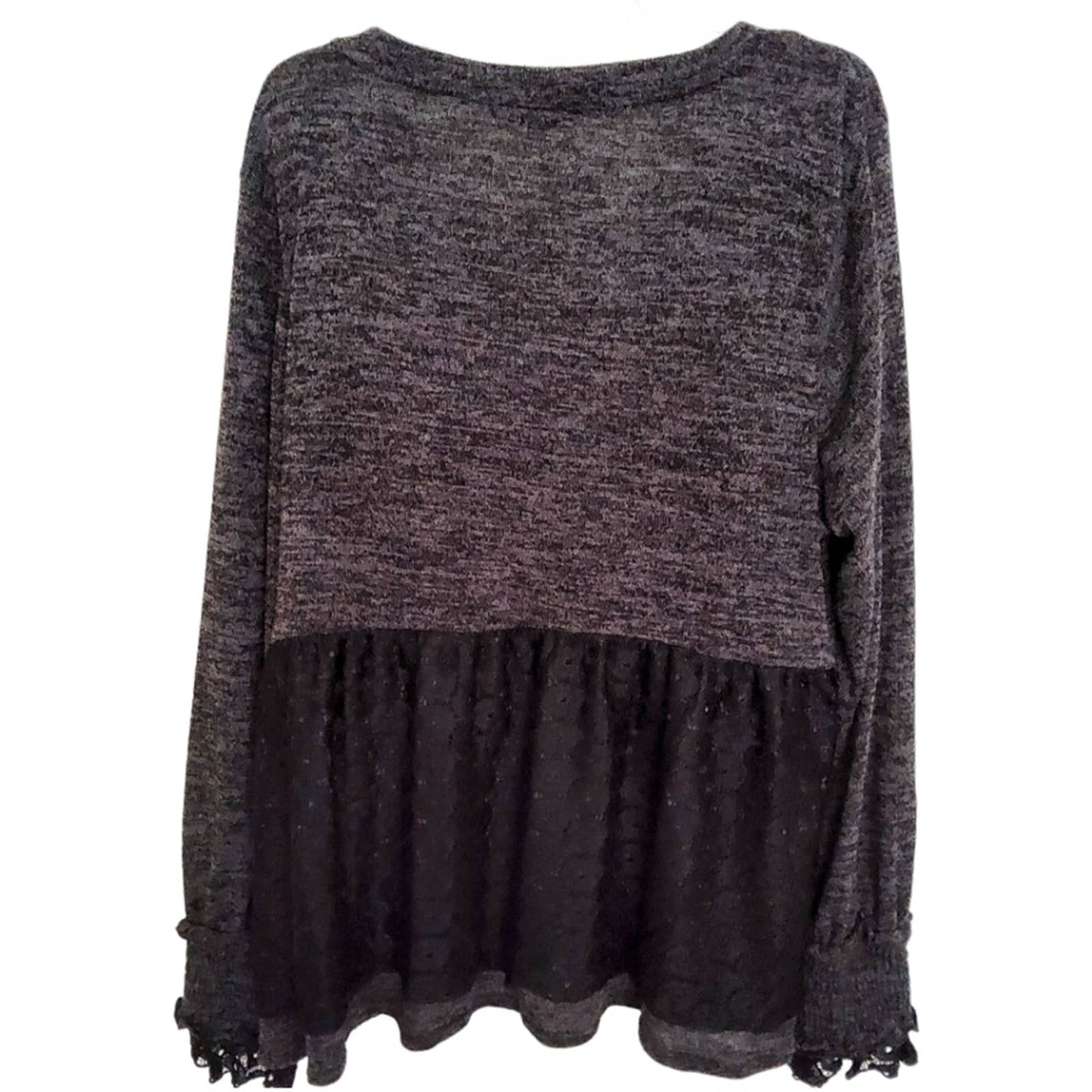 NWT!! ANTHROPOLOGIE RO+DE Black/Gray Amirah Lace Long Smocked Cuff Sleeve Top XL