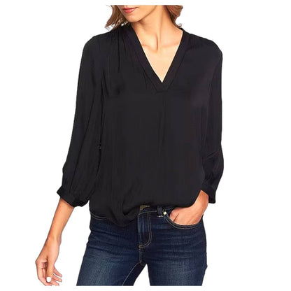 NWT!! Vince Camuto Rich Black Deep V- Neck Plus Size Rumple Fabric Blouse