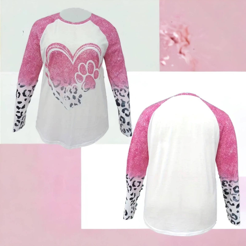 Plus Size Colorblock Leopard Heart Paw Print Crew Neck Top – Women's Casual Tee