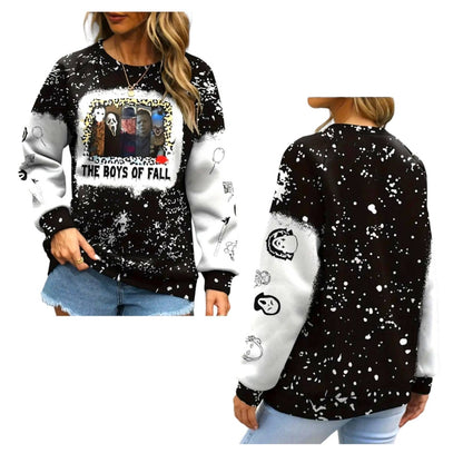 Women's "The Boys Of Fall" Black and White Horror-Themed Graphic Sweatshirt XXL