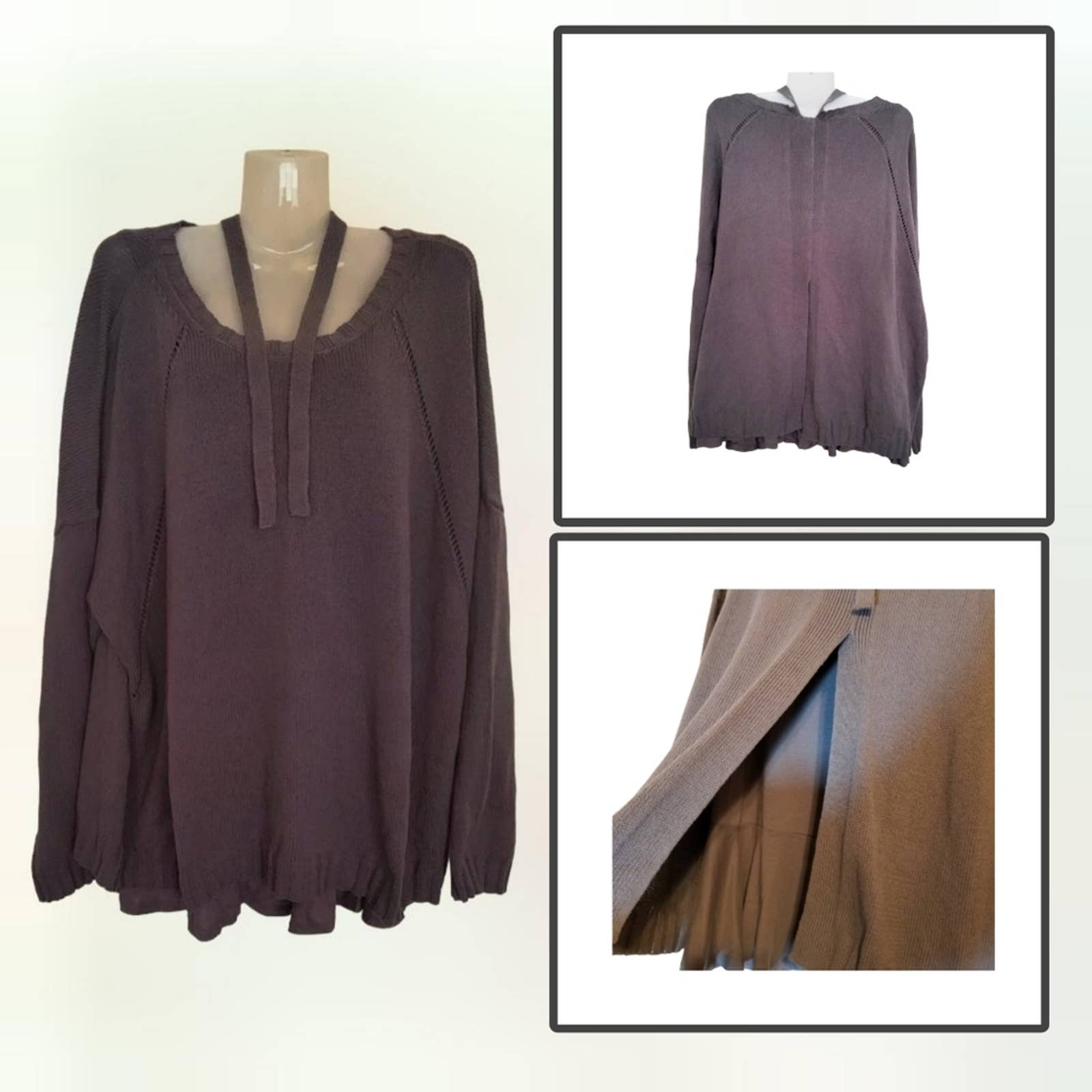 J.Jill Plus Size Graphite Gray Ruffle Bottom Split Back Sweater