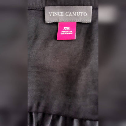 NWT!! Vince Camuto Rich Black Deep V- Neck Plus Size Rumple Fabric Blouse