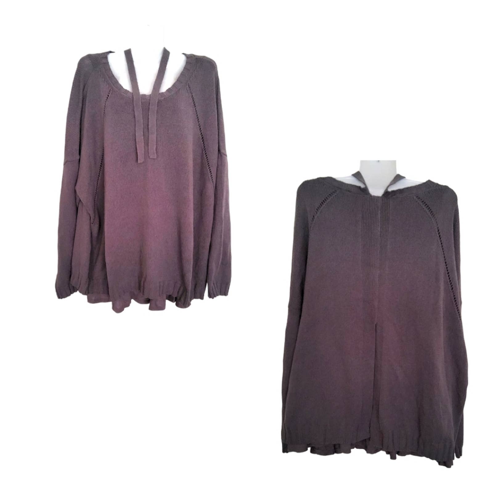 J.Jill Plus Size Graphite Gray Ruffle Bottom Split Back Sweater