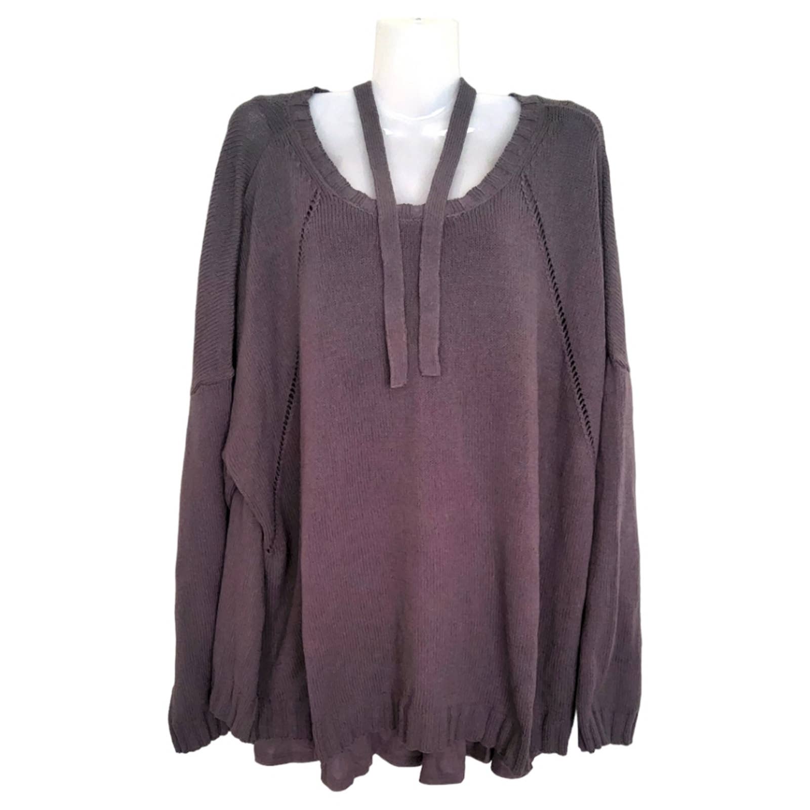 J.Jill Plus Size Graphite Gray Ruffle Bottom Split Back Sweater