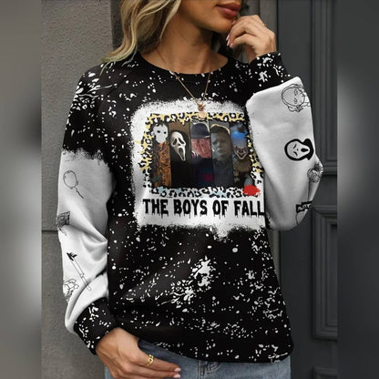 Women's "The Boys Of Fall" Black and White Horror-Themed Graphic Sweatshirt XXL