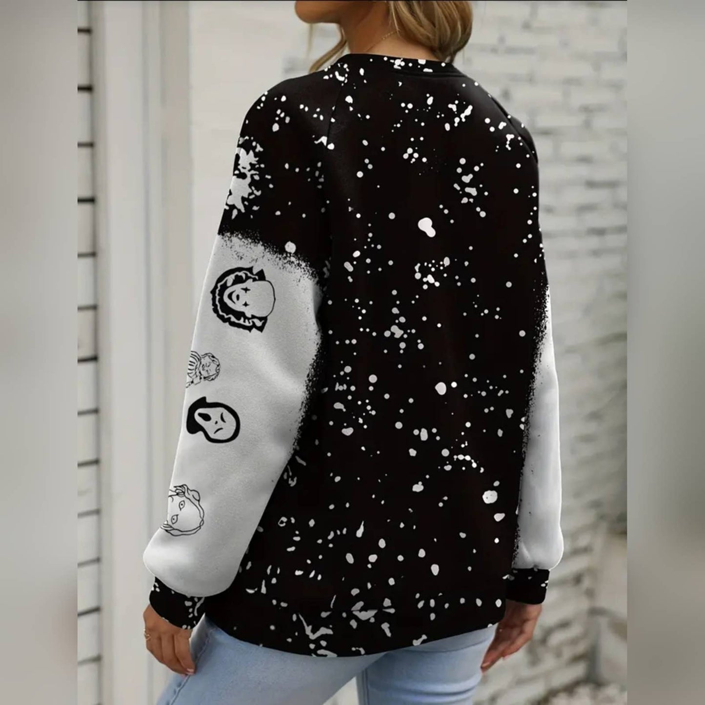 Women's "The Boys Of Fall" Black and White Horror-Themed Graphic Sweatshirt XXL