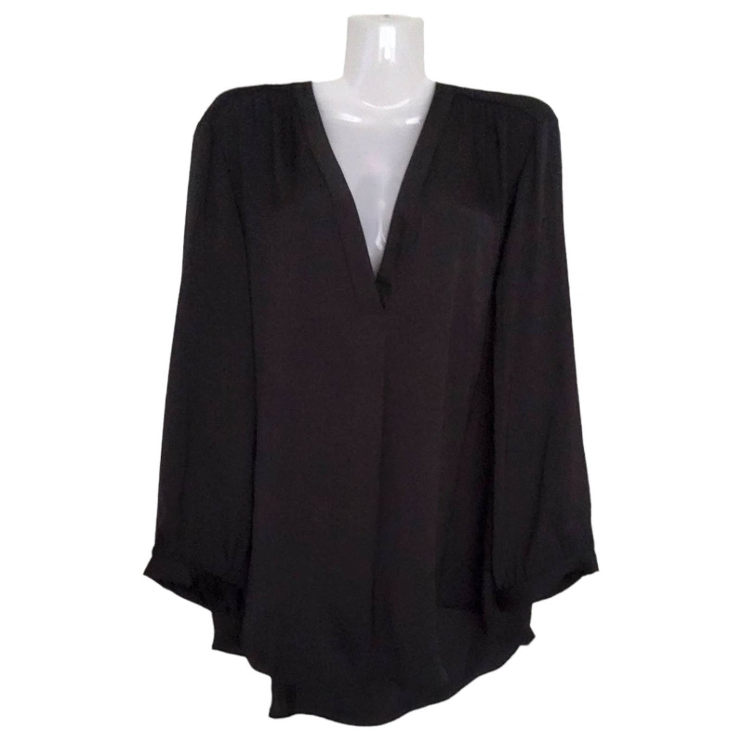 NWT!! Vince Camuto Rich Black Deep V- Neck Plus Size Rumple Fabric Blouse