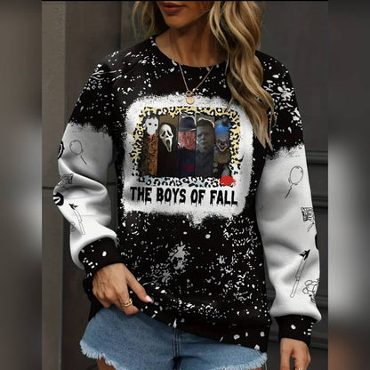 Women's "The Boys Of Fall" Black and White Horror-Themed Graphic Sweatshirt XXL