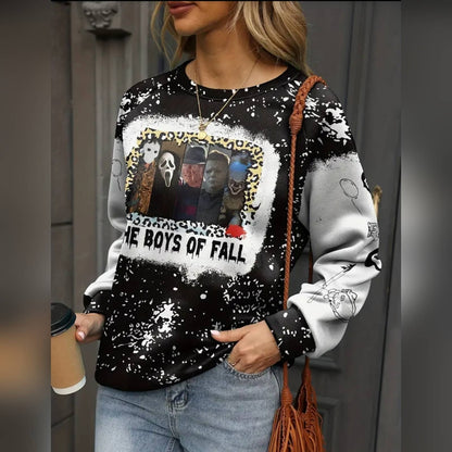 Women's "The Boys Of Fall" Black and White Horror-Themed Graphic Sweatshirt XXL