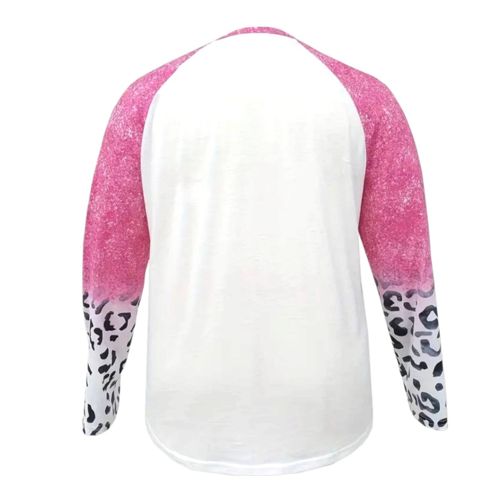 Plus Size Colorblock Leopard Heart Paw Print Crew Neck Top – Women's Casual Tee