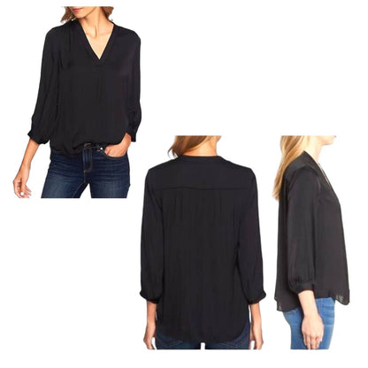 NWT!! Vince Camuto Rich Black Deep V- Neck Plus Size Rumple Fabric Blouse