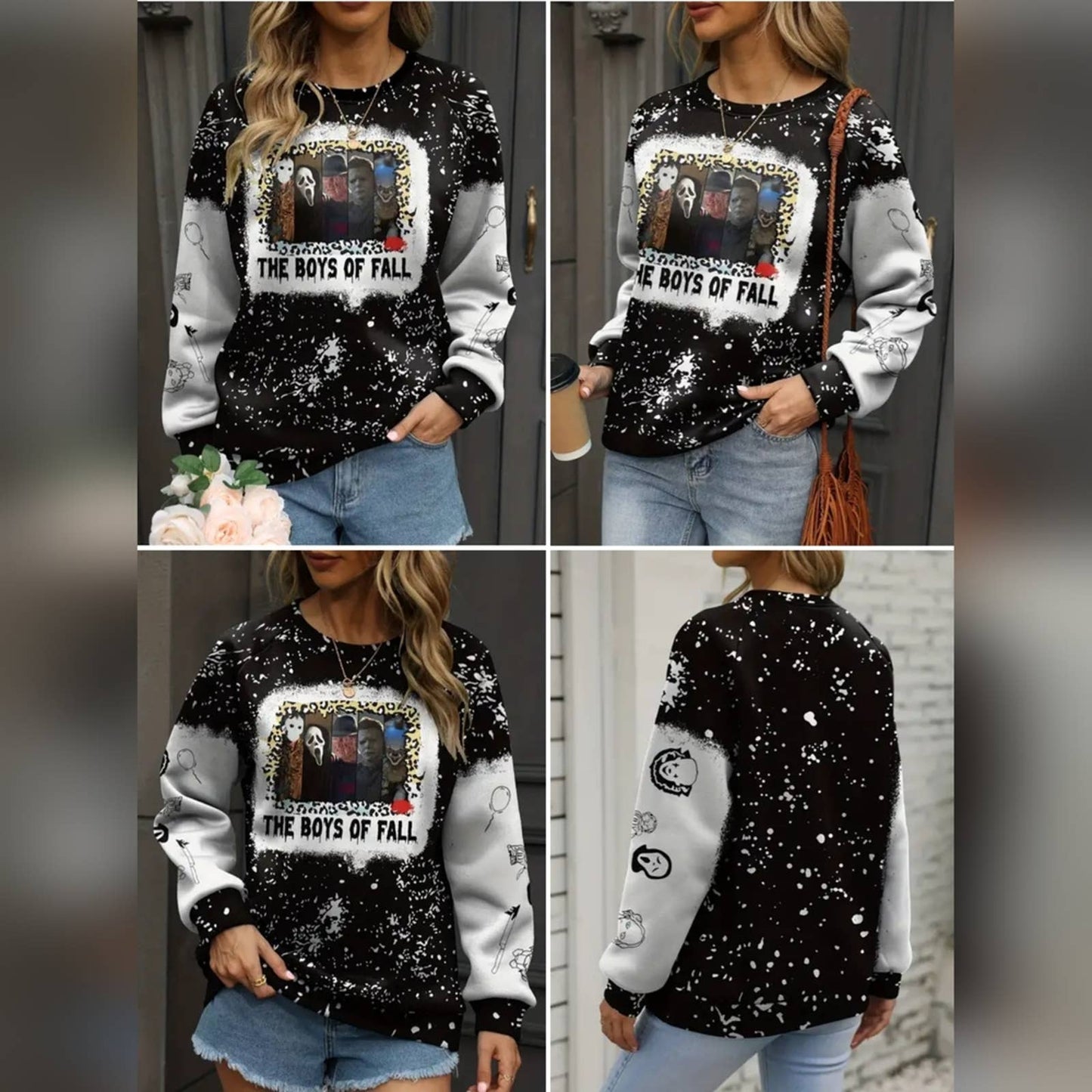 Women's "The Boys Of Fall" Black and White Horror-Themed Graphic Sweatshirt XXL