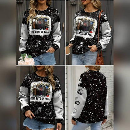 Women's "The Boys Of Fall" Black and White Horror-Themed Graphic Sweatshirt XXL