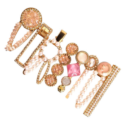 NWT!! Rose Gold Pearl Rhinestone 8 Piece Hair Barrettes Accessories!!