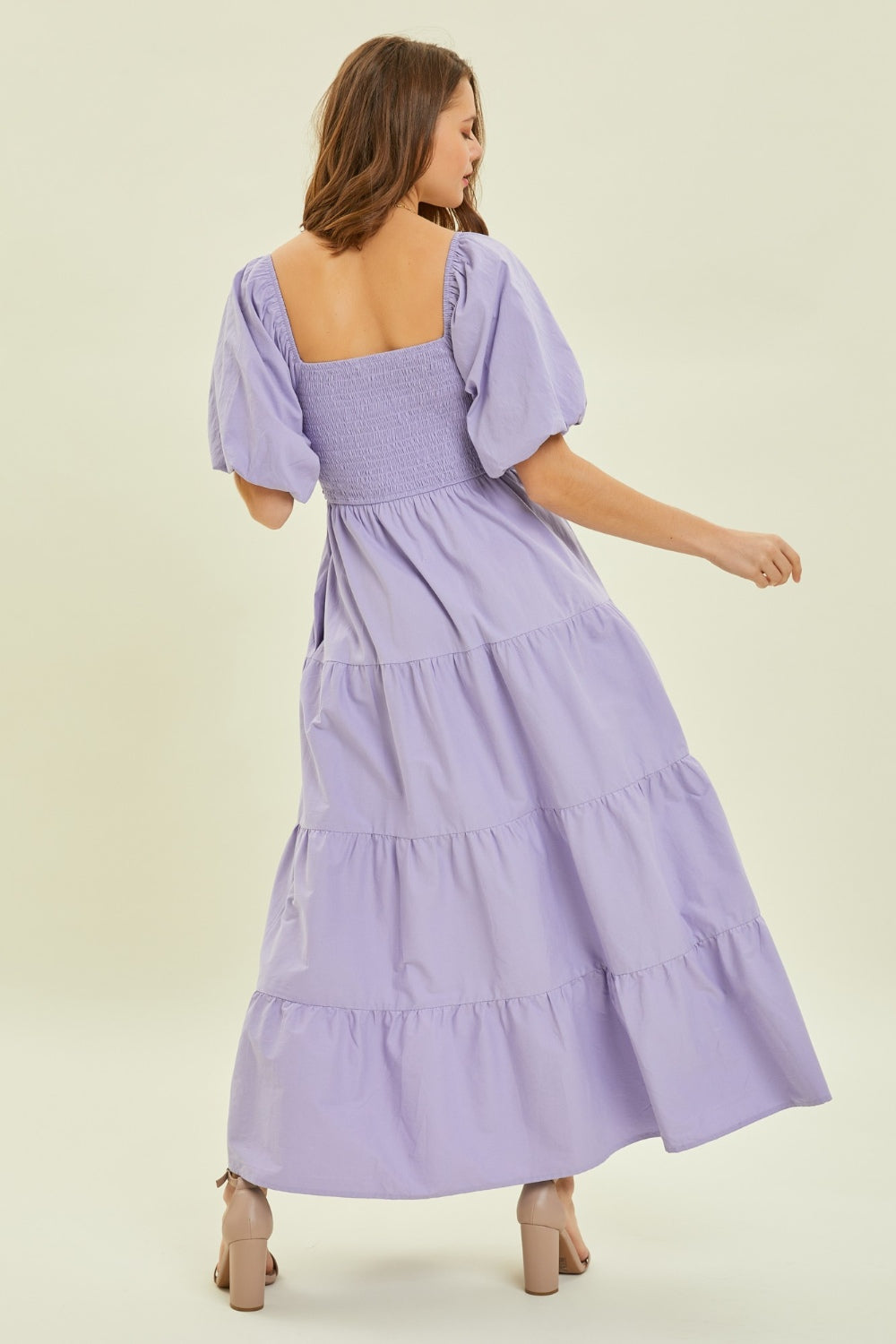 HEYSON Puff Sleeve Tiered Ruffled Poplin Dress