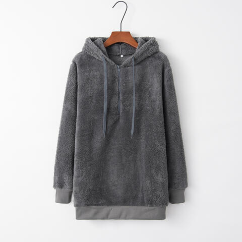 Quarter-Zip Drawstring Teddy Hoodie – Women's Cozy Fleece Pullover