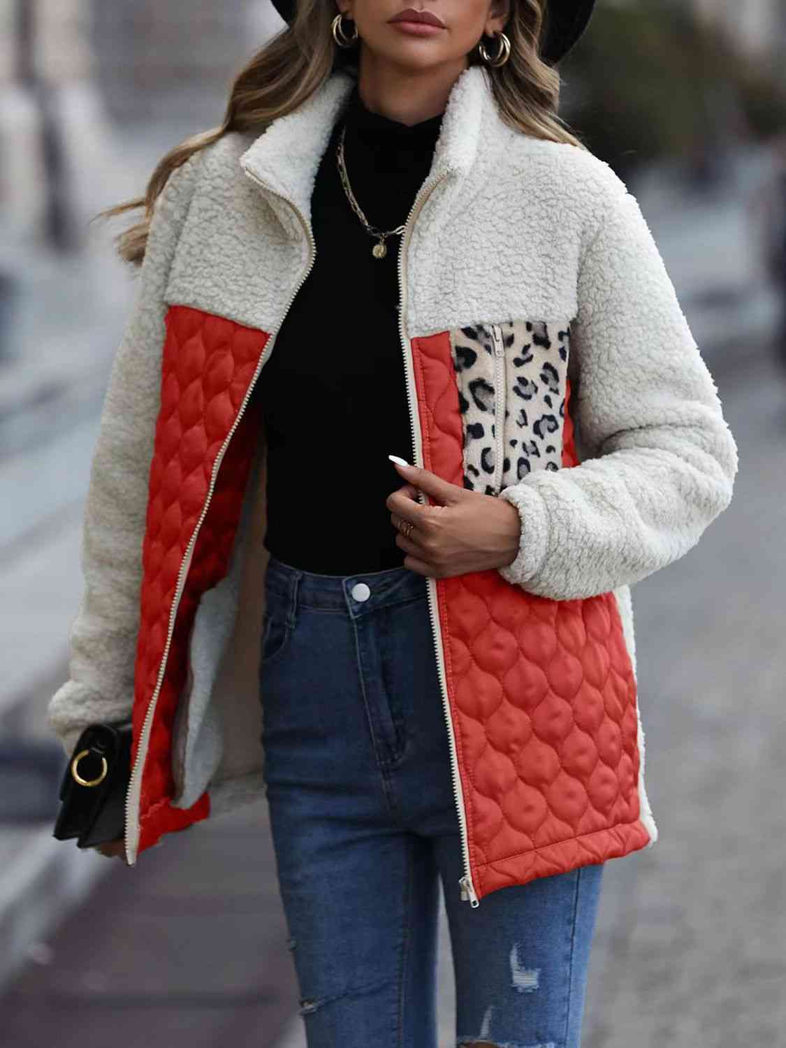 Leopard Color Block Zip-Up Jacket – Women's Bold Outerwear