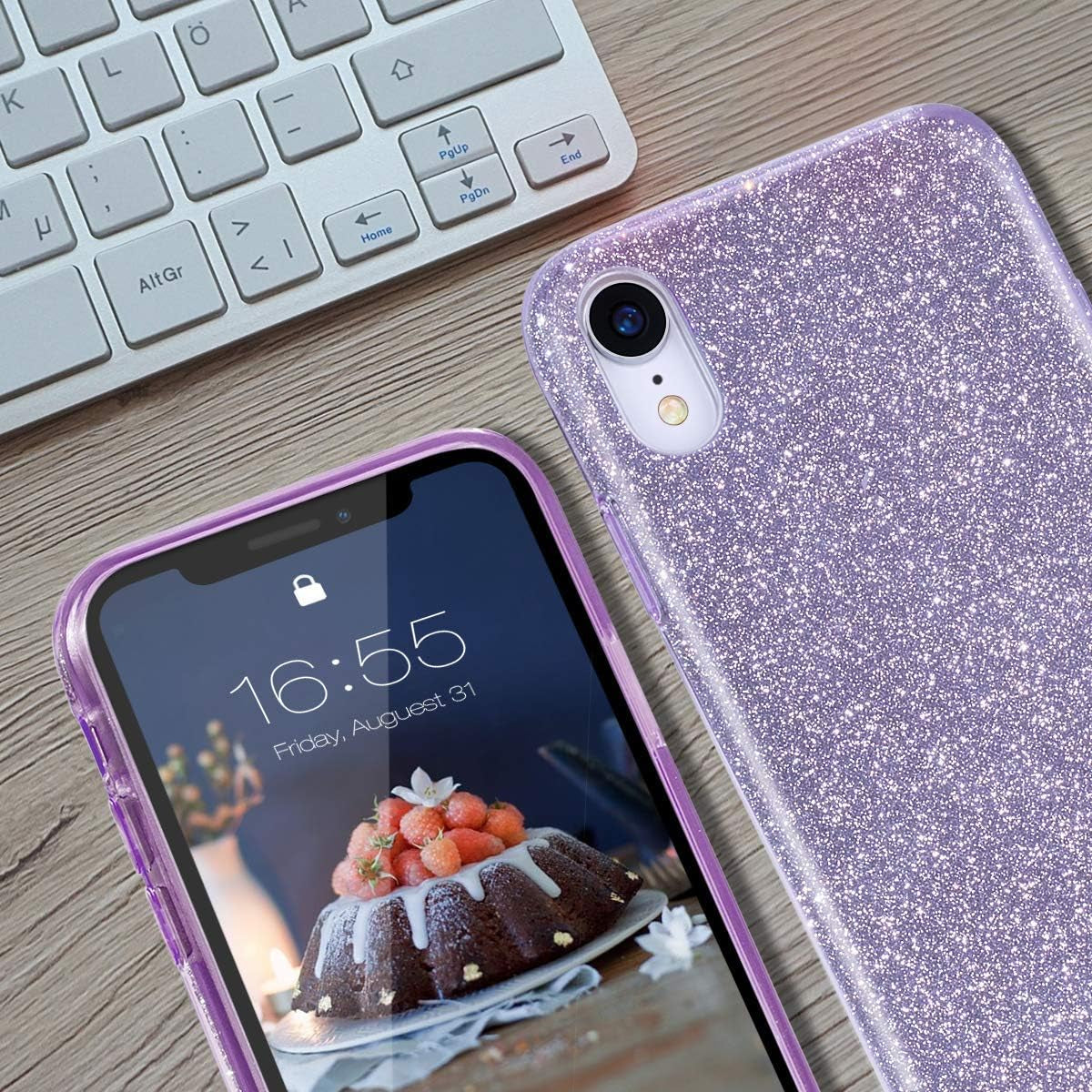 Iphone XR Case Glitter Slim Shiny Sparkle Crystal Bling Cover Cute Girls Case for Iphone XR 6.1'' (Purple)