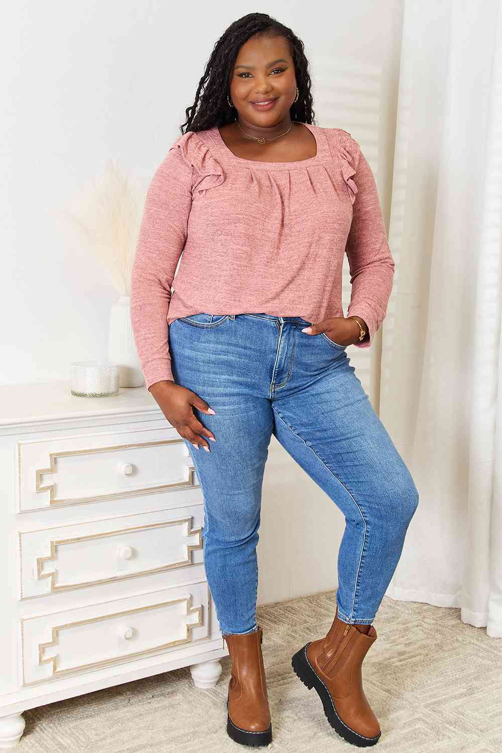 Square Neck Ruffle Shoulder Top – Feminine & Flirty
